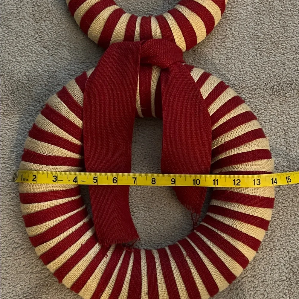 Vintage Hand crafted Festive Red and White Snowman Wreath Made with Burlap- EUC